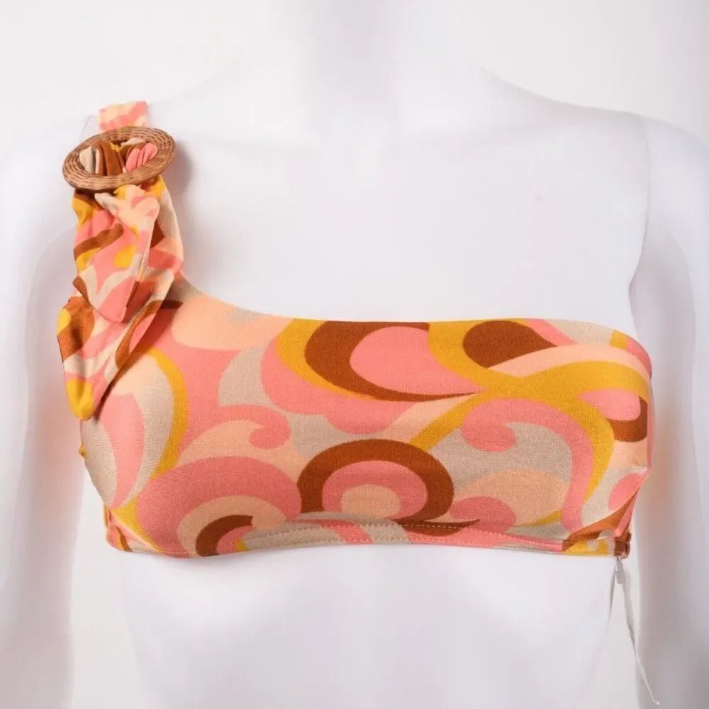 Zimmermann Womens Mae Shoulder Bikini Bandeau Swim Top Swirl AU 0 US 4 N